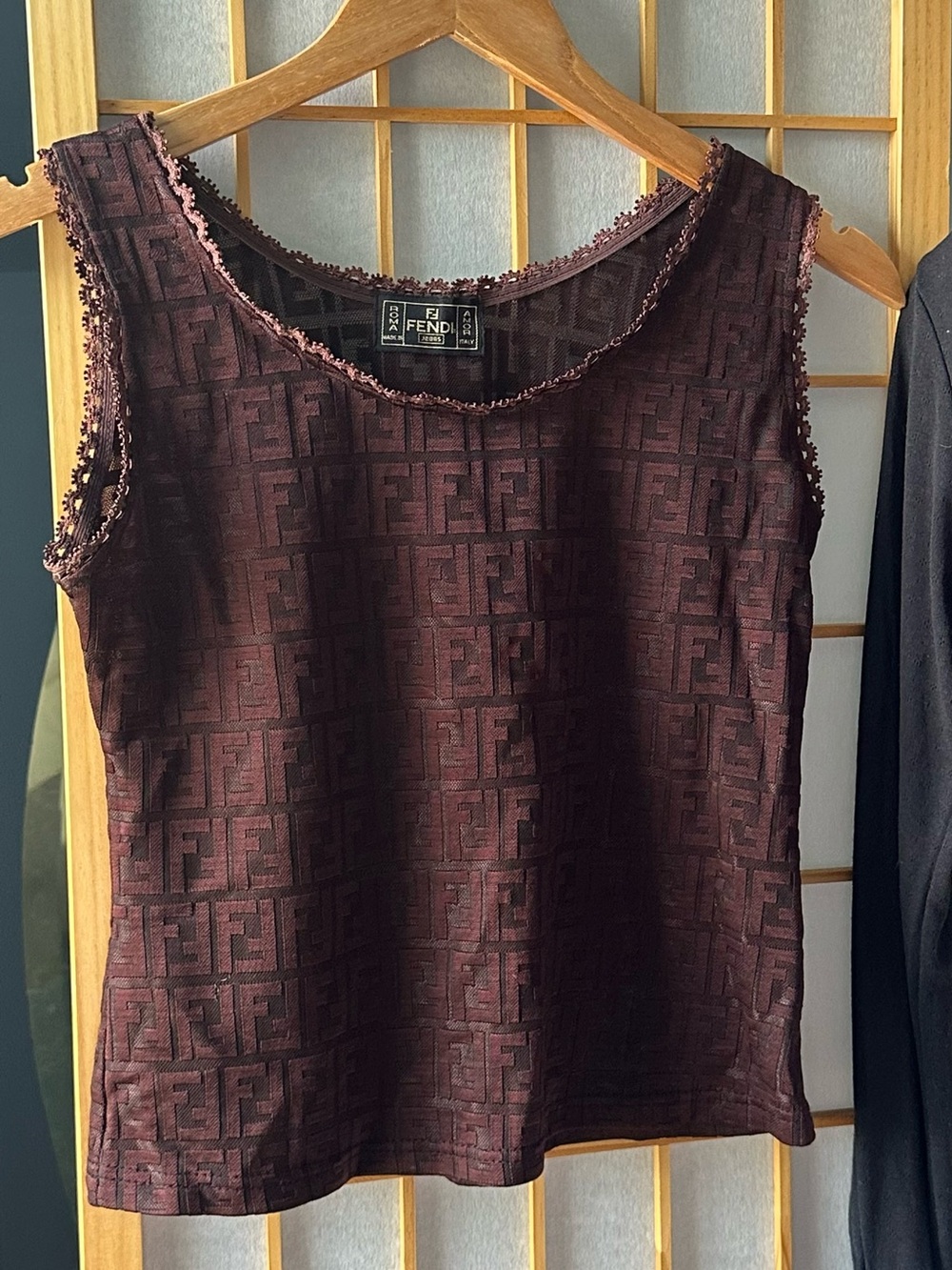 Vintage Fendi Brown Zucca Monogram Logo Tank Top